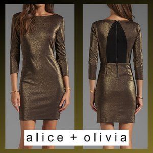 Alice + Olivia Metallic Gold Cutout Back Dress